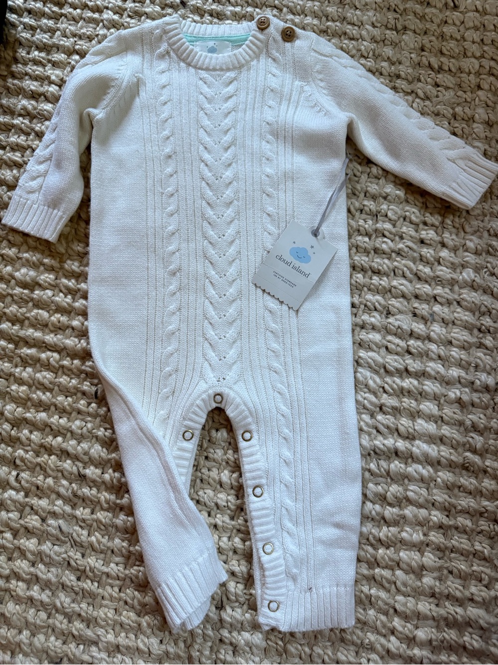 Cloud Island Cream Cable Knit Baby One-Piece